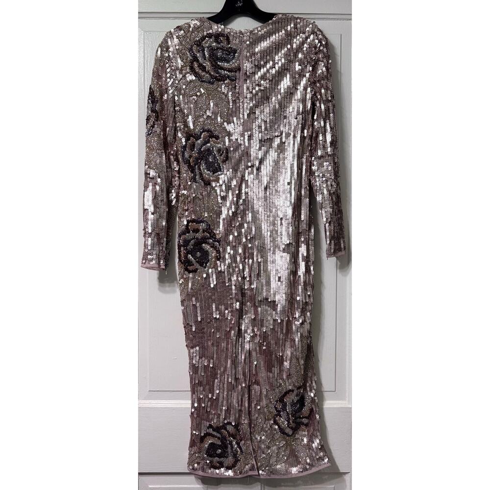 NWT Mac Duggal Floral Sequined Beaded Midi Dress Size 4 - Picture 10 of 16